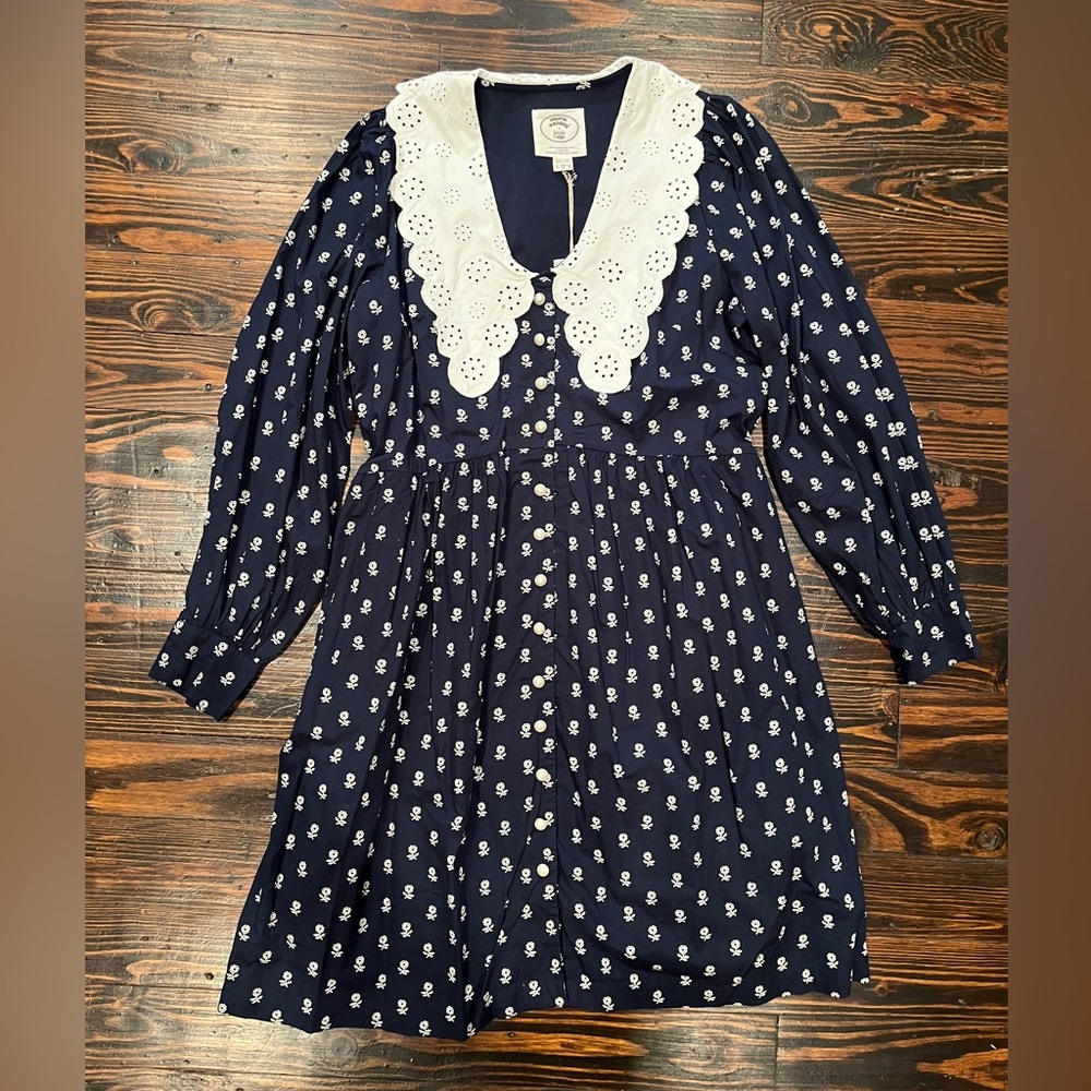 Laura Ashley X Joanie Ffion Daisy Print Contrast Collar Button-Down Mini Dress - Picture 2 of 5